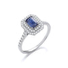 9k Yellow Gold Diamond, Sapphire, Emerald Ring - 9ct WG 0.30ct Double Halo Diamond 0.66ct Emerald Cut Sapphire Ring - by Hearts Forever Jewellers