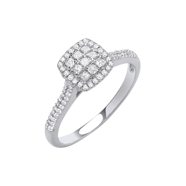 18k Yellow Gold Diamond Ring - 18ct White Gold Square Halo Style 0.50ct Diamond Ring - by Hearts Forever Jewellers