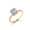 18k Yellow Gold Diamond Ring - 18ct Yellow Gold 0.50ct Baguette & Brilliant Cut Diamonds Rectangle Halo Ring - by Hearts Forever Jewellers