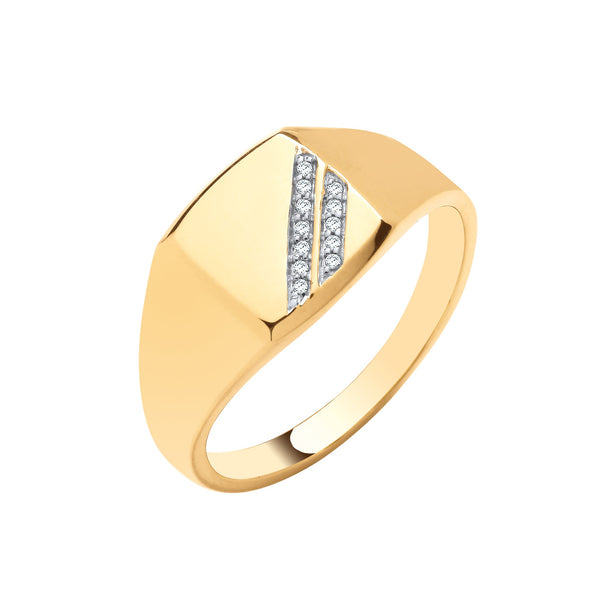 9k Yellow Gold Diamond Ring - 9ct Yellow gold signet ring 0.05ct Diamond Ring - by Hearts Forever Jewellers
