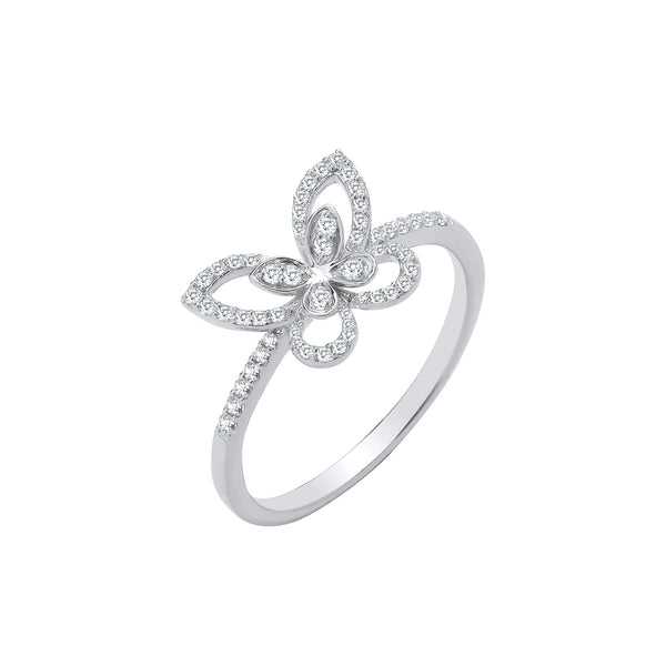 9k Yellow Gold Diamond Ring - 9ct W/G Butterfly 0.19ctw Diamond Ring - by Hearts Forever Jewellers