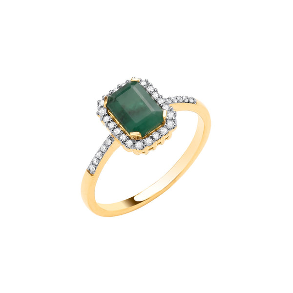 18k Yellow Gold Diamond, Emerald Ring - 18ct Yellow Gold 0.16ctw Diamond & 1.03ctw Emerald Ring - by Hearts Forever Jewellers