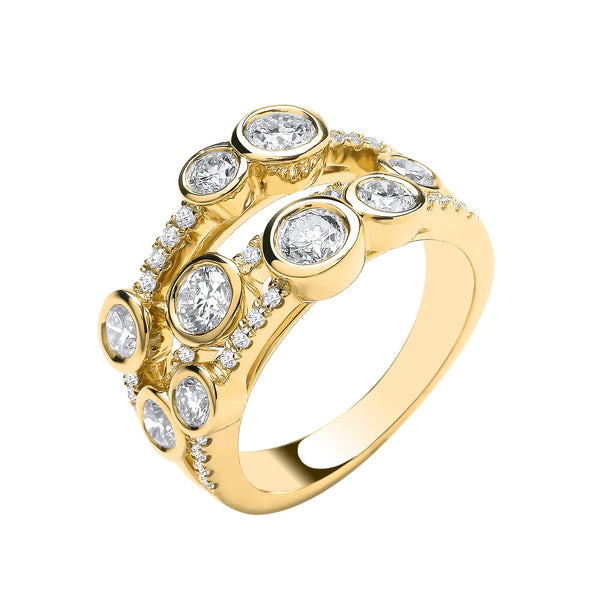 18k Yellow Gold Diamond Ring - 18ct Yellow Gold 1.70ct Diamond Dress Ring - by Hearts Forever Jewellers