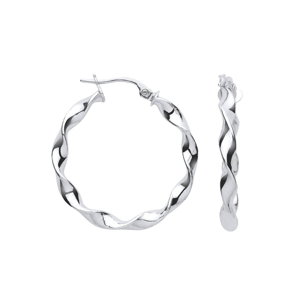 Ring - W/G 25mm Twisted Hoop Earrings - by Hearts Forever Jewellers