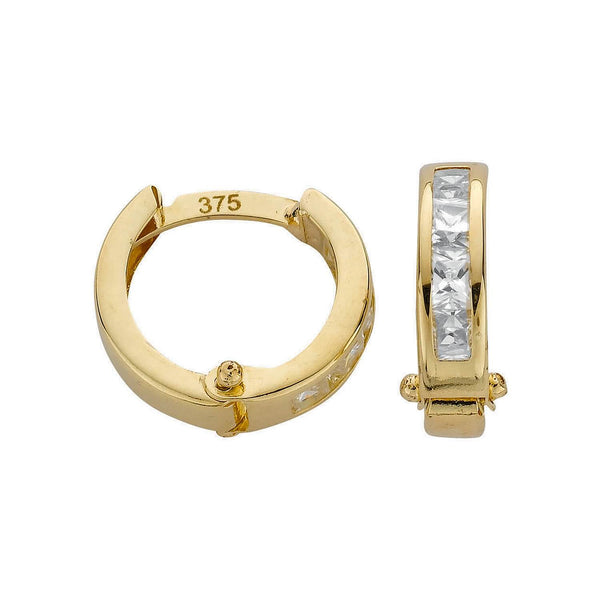 Cubic Zirconia Jewellery - Y/G 12mm Princess Cut Cz Hinged Huggies - by Hearts Forever Jewellers