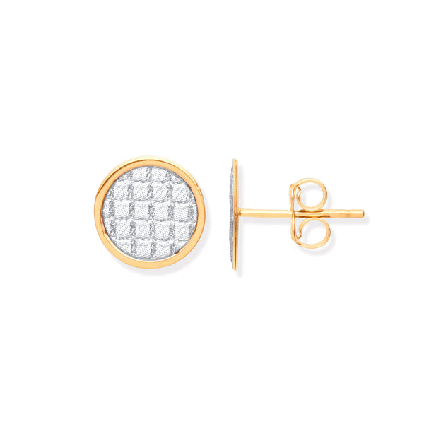 Earrings - Y/G 10mm Moondust Stone Illusion Effect Studs - by Hearts Forever Jewellers