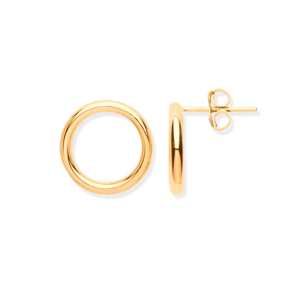Ring - Y/G 14mm Open Circle Tube Stud Earrings - by Hearts Forever Jewellers