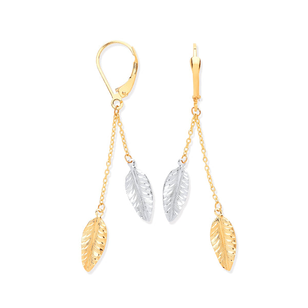 Ring - Y & W/G Leaf Drop Earrings - by Hearts Forever Jewellers