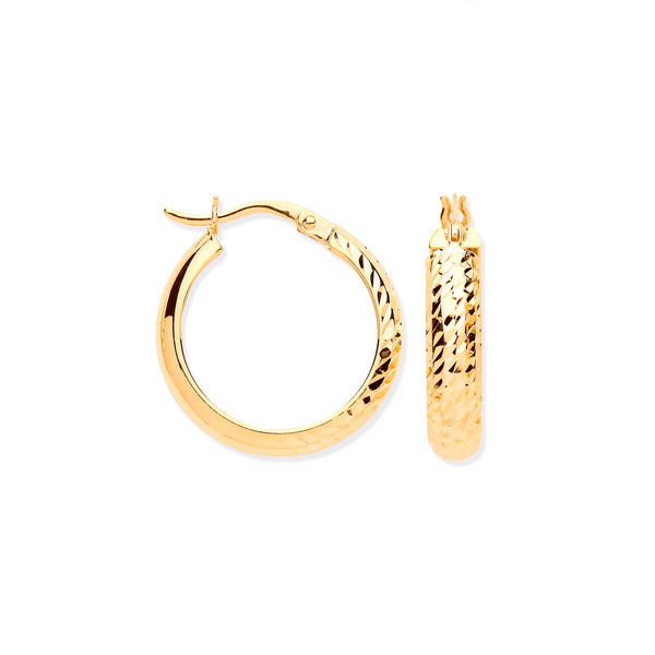 Ring - Y/G 19mm Half DC Half Plain Hoop Earrings - by Hearts Forever Jewellers