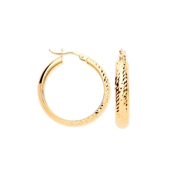 Ring - Y/G 24mm Half DC Half Plain Hoop Earrings - by Hearts Forever Jewellers