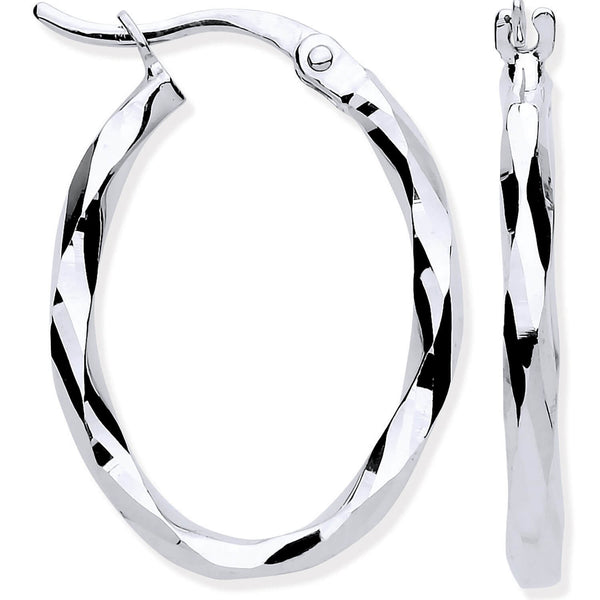 Ring - W/G Faceted OVAL Hoop Earrings - by Hearts Forever Jewellers