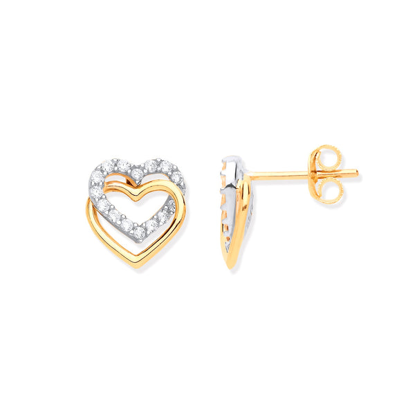 Cubic Zirconia Ring - Y/G Double Hearts, Plain & Cz's Stud Earrings - by Hearts Forever Jewellers