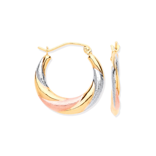 Ring - Y, W & R/G Twist Hoop Earrings - by Hearts Forever Jewellers