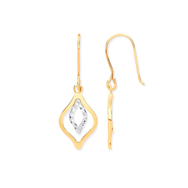 Ring - Y & W/G Rhombus Shaped Hook Earrings - by Hearts Forever Jewellers