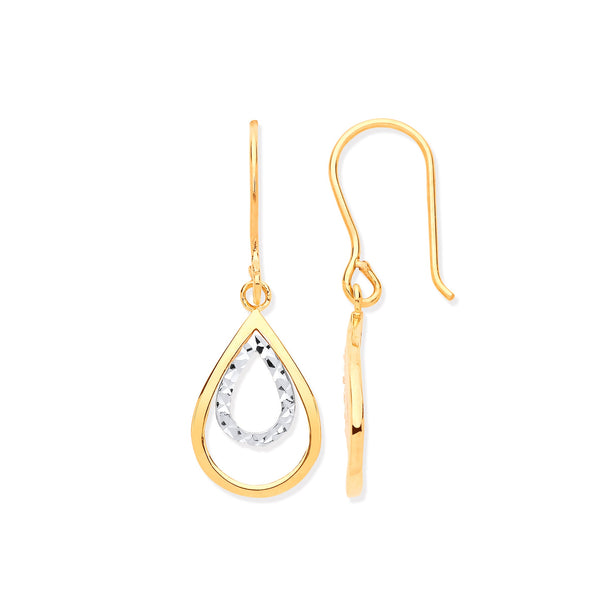 Ring - Y & W/G Teardrop Shaped Hook Earrings - by Hearts Forever Jewellers
