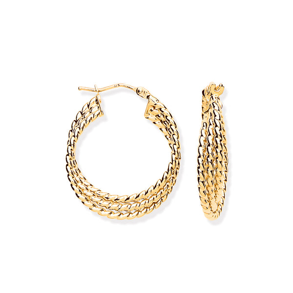 Ring - YG Triple Layer Ribbed Hoop Earrings - by Hearts Forever Jewellers