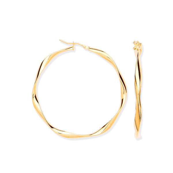 Ring - YG 45mm Hollow Twist Hoop Earrings - by Hearts Forever Jewellers