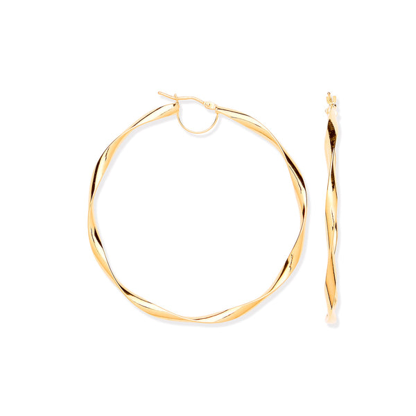 Ring - YG 55mm Hollow Twist Hoop Earrings - by Hearts Forever Jewellers