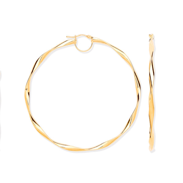 Ring - YG 65mm Hollow Twist Hoop Earrings - by Hearts Forever Jewellers