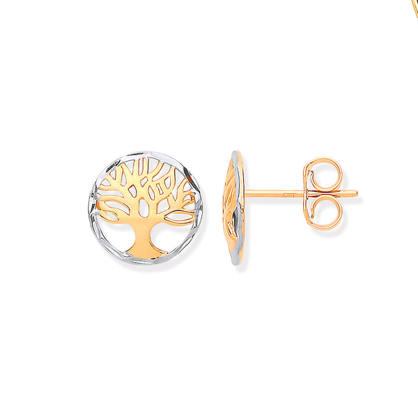 Ring - W & Y/G 10mm Tree of Life Stud Earrings - by Hearts Forever Jewellers