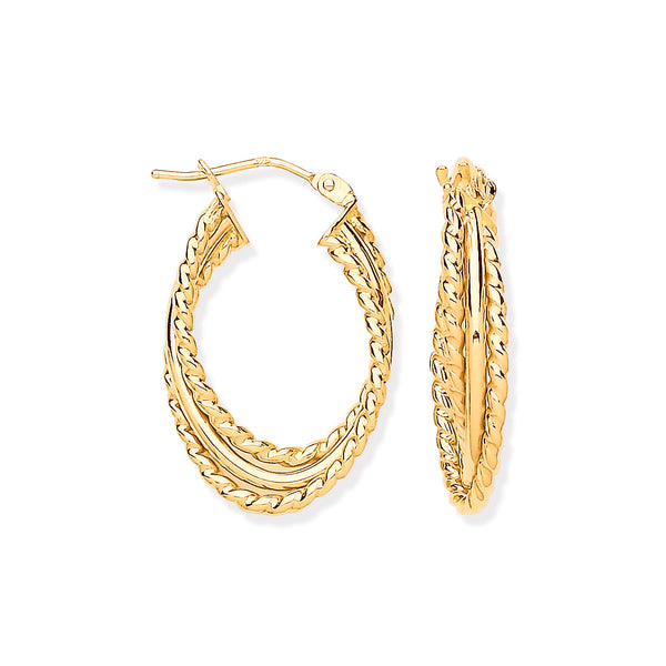 Ring - Y/G Triple Layer Ribbed & Plain Oval Hoop Earrings - by Hearts Forever Jewellers
