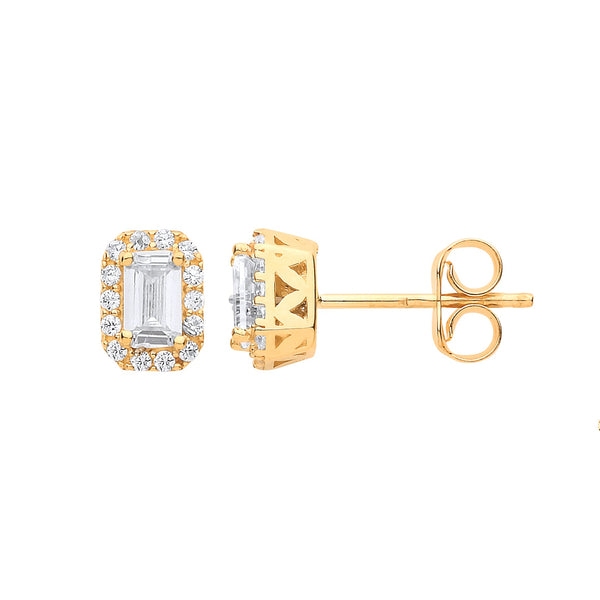 Ring - Y/G Baguette Halo Stud Earrings - by Hearts Forever Jewellers