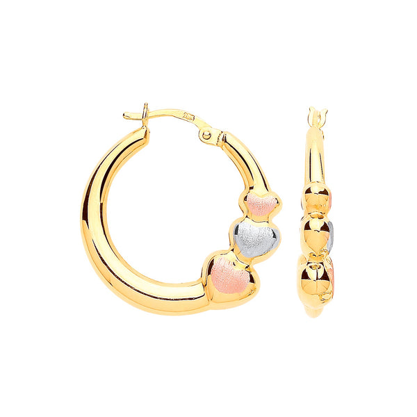 Ring - Y/G with R&WG Satin Finish Large Hearts Hoop Earrings - by Hearts Forever Jewellers