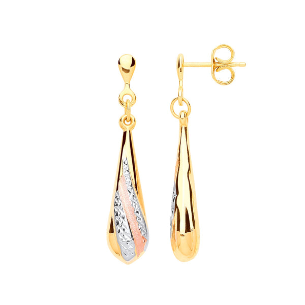 Ring - Y/G, RG Satin Finish, WG Ribbed Drop Earrings - by Hearts Forever Jewellers