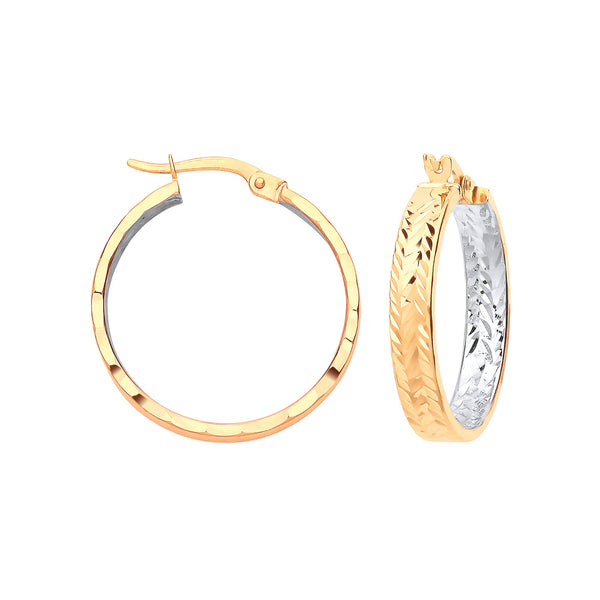 Ring - YG & WG Inside Tyre Tread Design Hoop Earrings - by Hearts Forever Jewellers