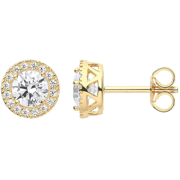 Cubic Zirconia Ring - Y/G 8mm Round CZ Halo Stud Earrings - by Hearts Forever Jewellers
