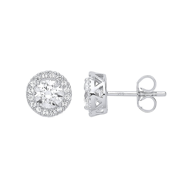 Cubic Zirconia Ring - W/G 8mm Round CZ Halo Stud Earrings - by Hearts Forever Jewellers