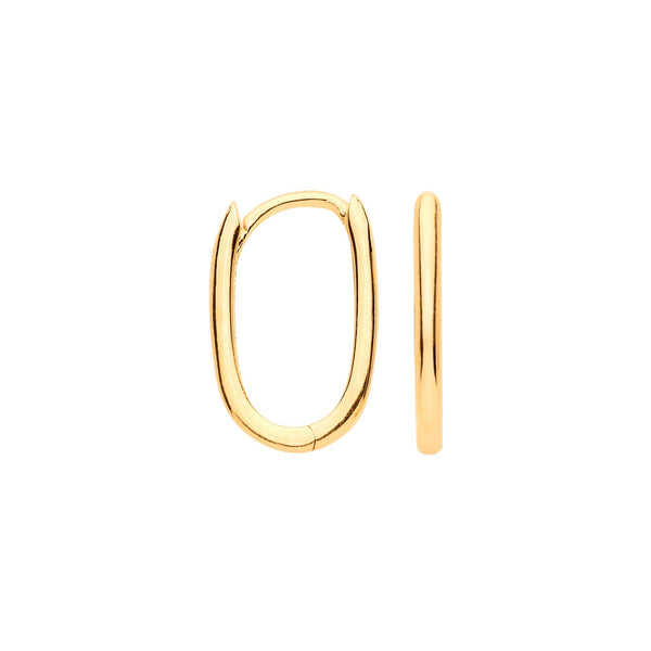 Earrings - Y/G Plain Hinged Oval Hoop Huggies - by Hearts Forever Jewellers