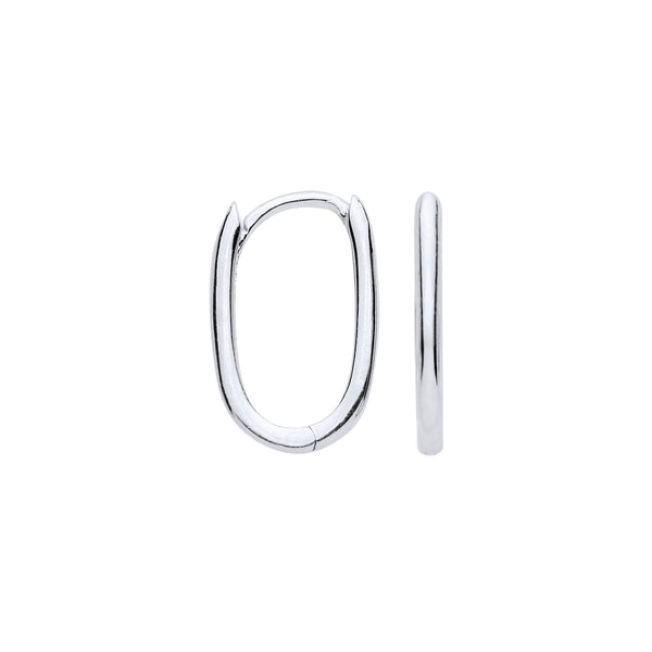 Earrings - W/G 10mm Plain Hinged Oval Hoop Huggies - by Hearts Forever Jewellers
