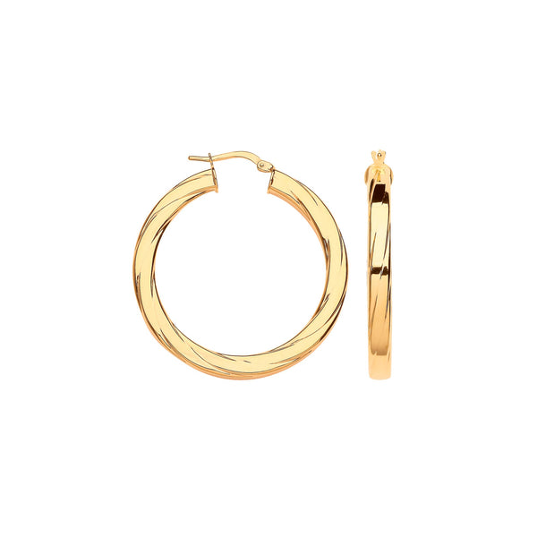 Ring - Y/G 38mm Square Tube Ribbed Hoop Earrings - by Hearts Forever Jewellers