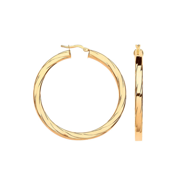 Ring - Y/G 48mm Square Tube Ribbed Hoop Earrings - by Hearts Forever Jewellers