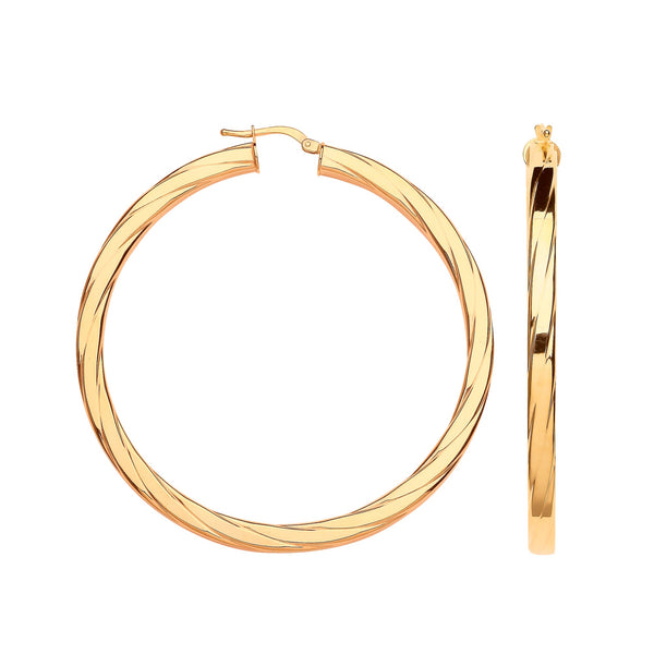 Ring - Y/G 60mm Square Tube Ribbed Hoop Earrings - by Hearts Forever Jewellers