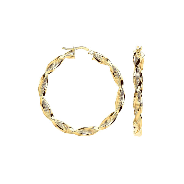 Ring - Y/G 39mm Ribbed Twist Hoop Earrings - by Hearts Forever Jewellers