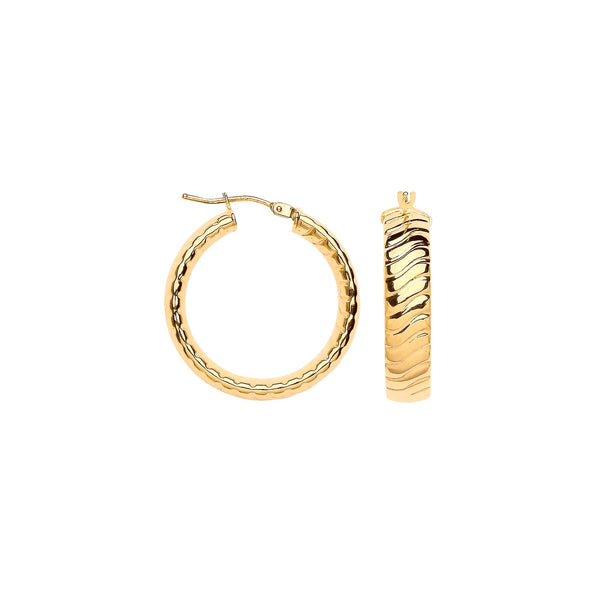Ring - Y/G 25mm Wavy Ribbed Hoop Earrings - by Hearts Forever Jewellers