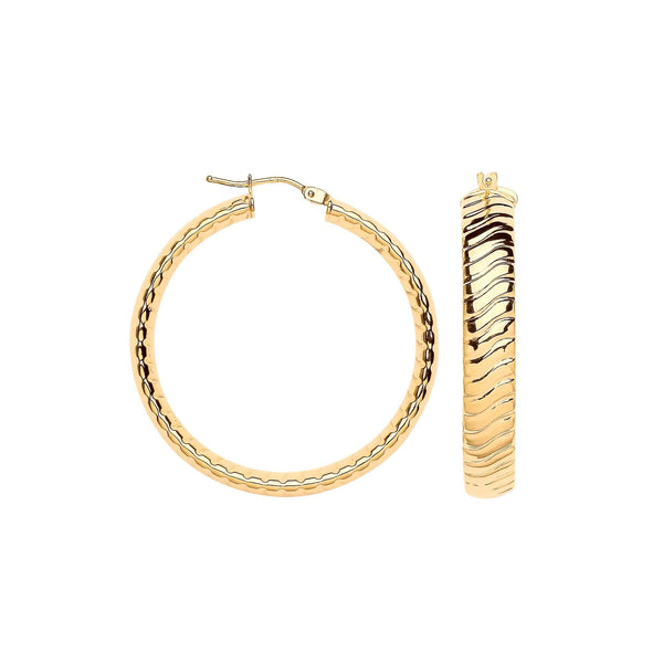 Ring - Y/G 36mm Wavy Ribbed Hoop Earrings - by Hearts Forever Jewellers