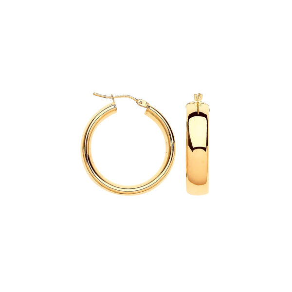 Ring - Y/G 25mm Court Shape Tube Hoop Earrings - by Hearts Forever Jewellers