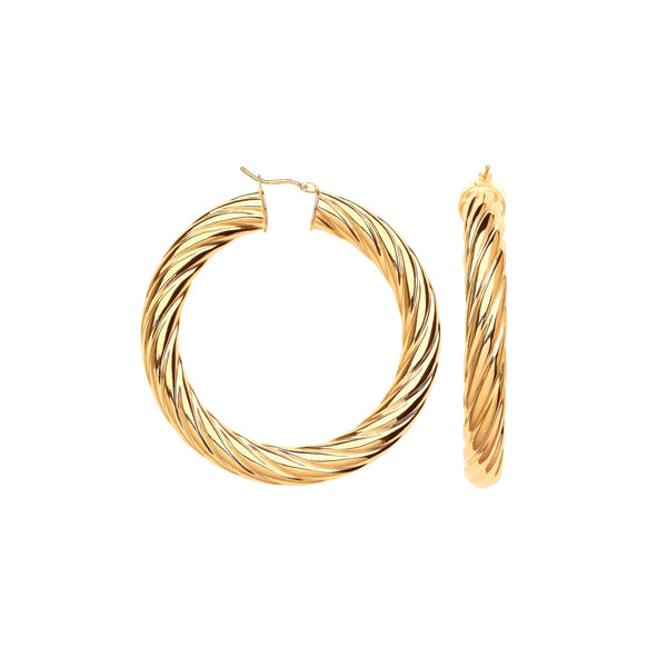 Ring - Y/G 55mm Chunky Twist Hoop Earrings - by Hearts Forever Jewellers