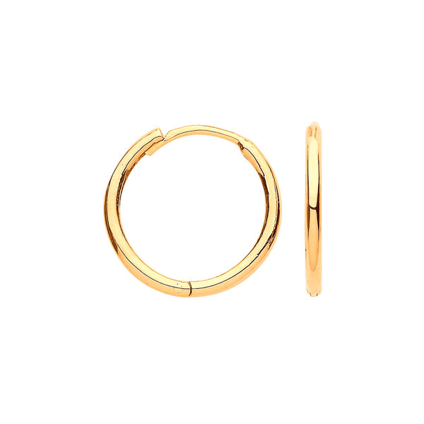 Jewellery - Y/G 14mm Plain Hinged Huggies - by Hearts Forever Jewellers