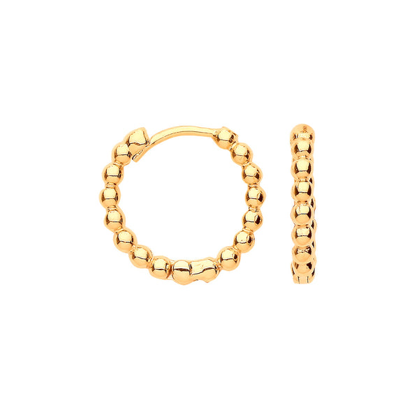 Jewellery - Y/G 13mm Beaded Hinged Huggies - by Hearts Forever Jewellers