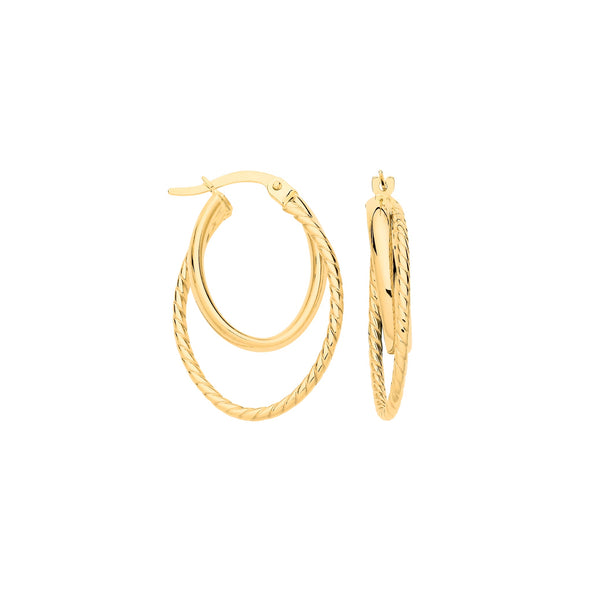 Ring - Y/G Plain & Twisted Oval Hoop Earrings - by Hearts Forever Jewellers