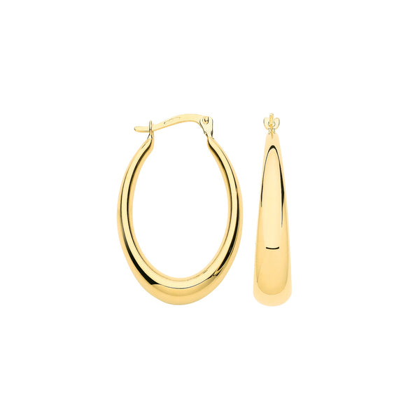 Ring - Y/G Plain Elongated Oval Hoop Earrings - by Hearts Forever Jewellers