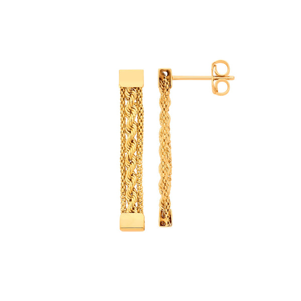 Ring - Y/G Rope & Mesh Fancy Drop Earrings - by Hearts Forever Jewellers