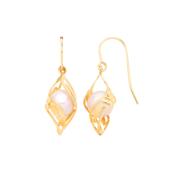 Pearl Ring - Y/G Pearl Fancy Drop Earrings - by Hearts Forever Jewellers
