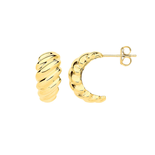 Ring - Y/G Ribbed Hoop Hollow Earrings - by Hearts Forever Jewellers