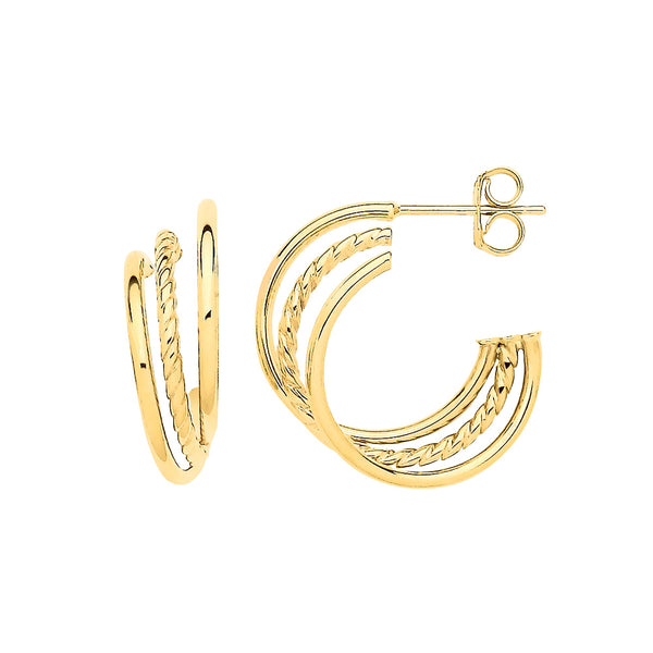 Ring - Y/G Upside-Down Triple Hoop Earrings - by Hearts Forever Jewellers