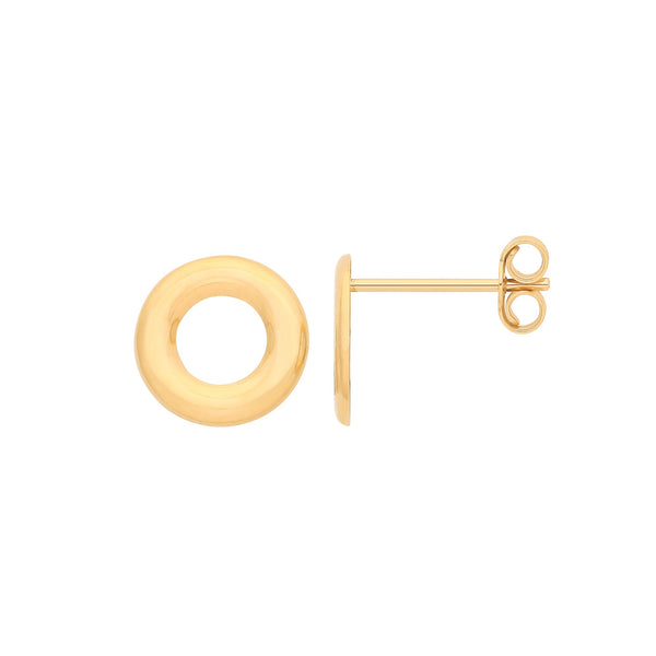 Earrings - Y/G 9mm Plain Circle Studs - by Hearts Forever Jewellers